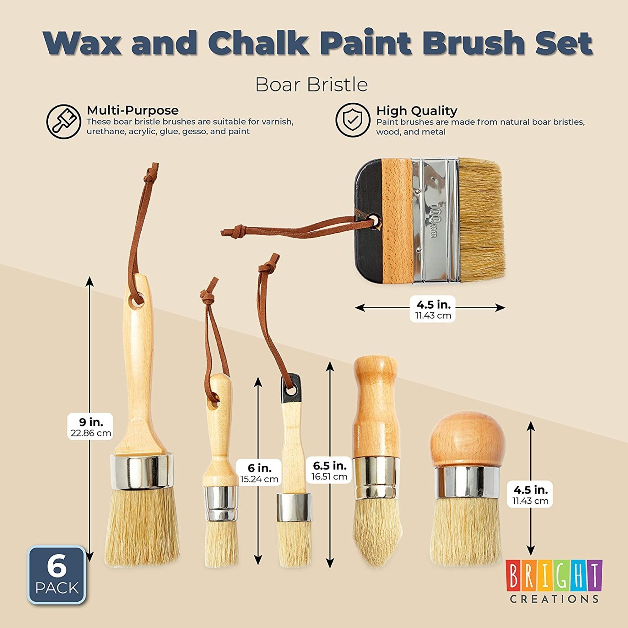 6 Pieces Chalk Paint Brush Set, Chalk Paint Brushes for Furniture, Wax  Brush Boar Bristle for Home Decor 
